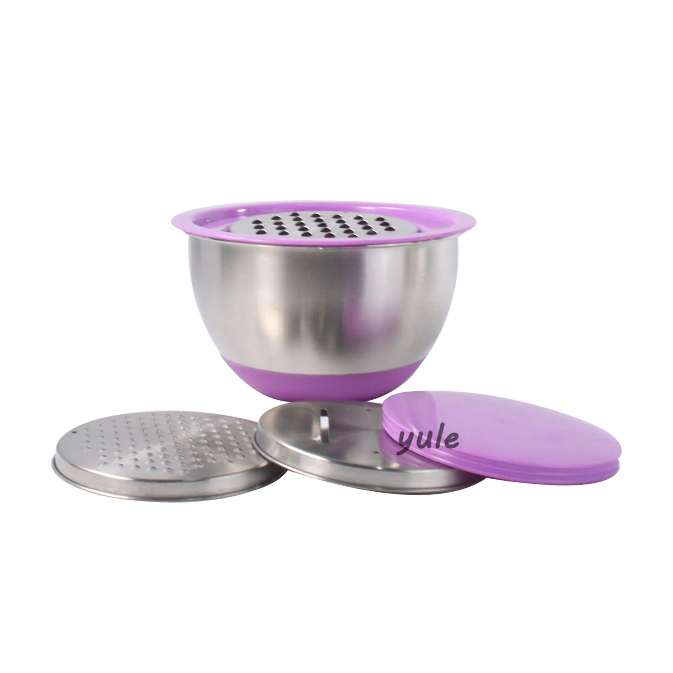 Chinese Manufacture Yule Non Slip Silicone Bottom Salad Bowl Stainless Steel Mixing Bowl with Lid