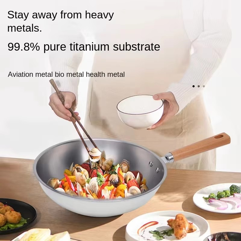 Титановая сковорода-вок без покрытия, 30 см