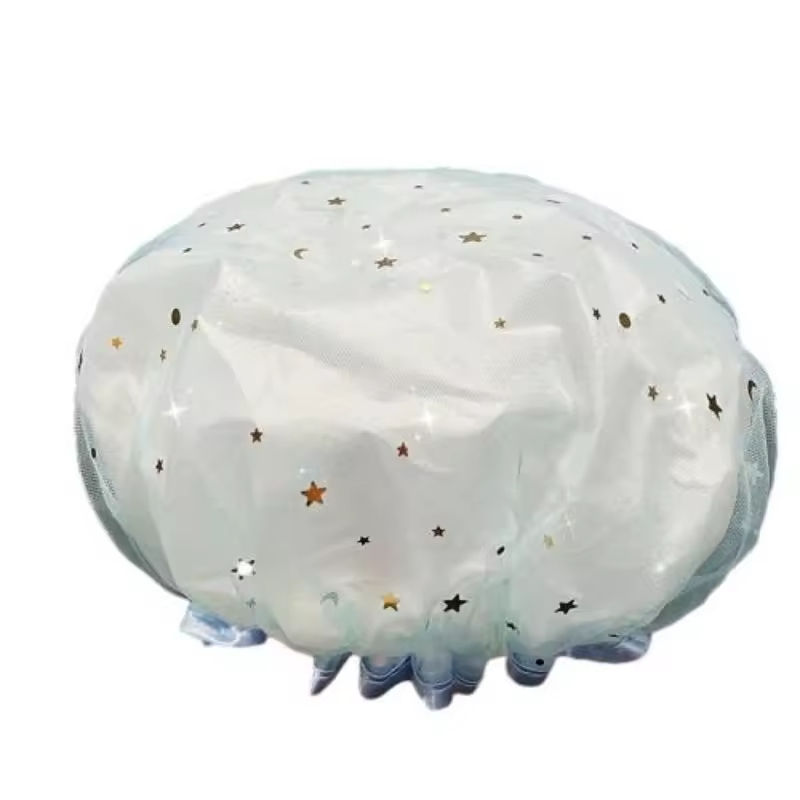 2024 Latest Cute Star Pattern Double Layer Durable Waterproof Bath Shower Cap