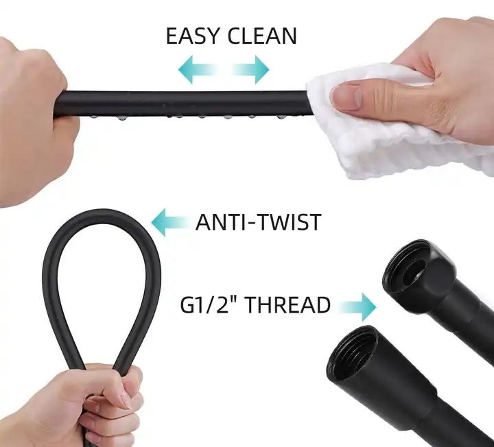 Matte Black PVC Handheld Shower Flex Hoses with Brass Nut for Bathing