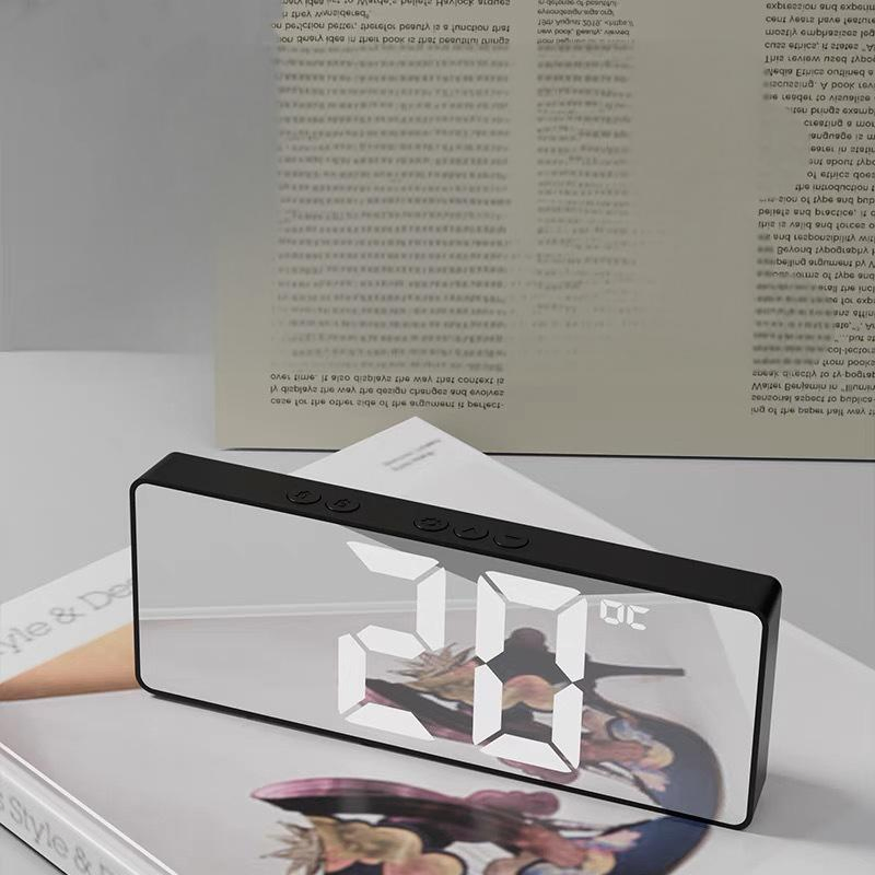 LED Alarm Clock Electronic Student Digital Clock Voice Control Dual Snooze 12/24h Dual Alarms Temperature Mute Table Clock