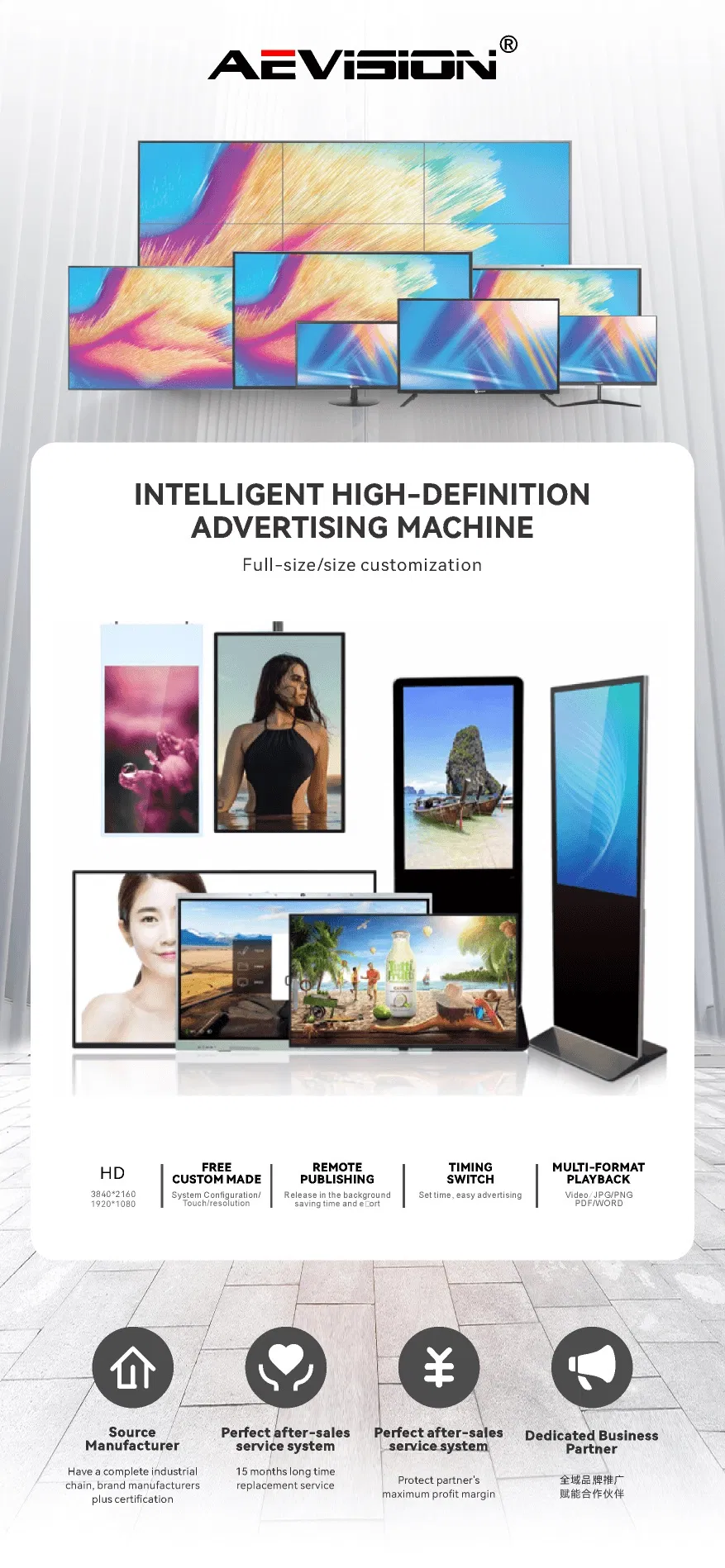 Aevision 32-дюймовый инфракрасный тач-скрин плеер для цифровых вывесок