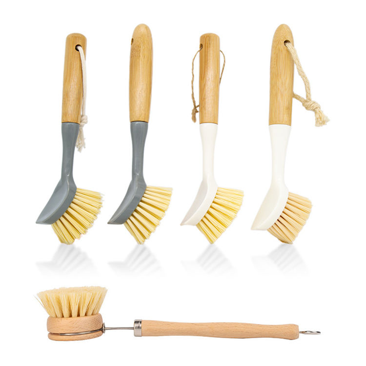 Promotion High Quality Bamboo Dish Brush Reusable Nylon Long Handle Kitchen