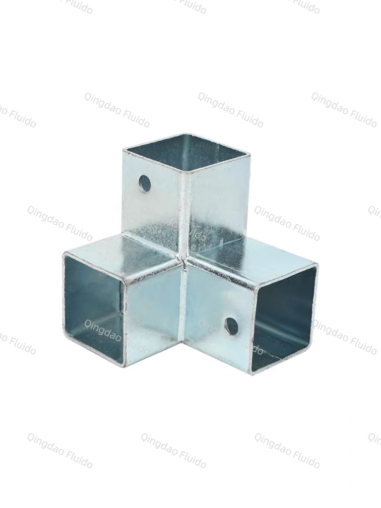 Square Pipe Connector for Structural Frames of Greenhouses and Agricultural Setups.