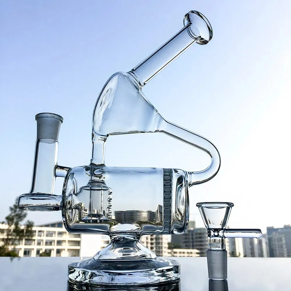Hookahs Unique Glass Clear Water Pipe Recycler DAB Rig Comb and Inline Perc Oil Rigs 14.5mm Joint Water Pipes Percolator Wp143