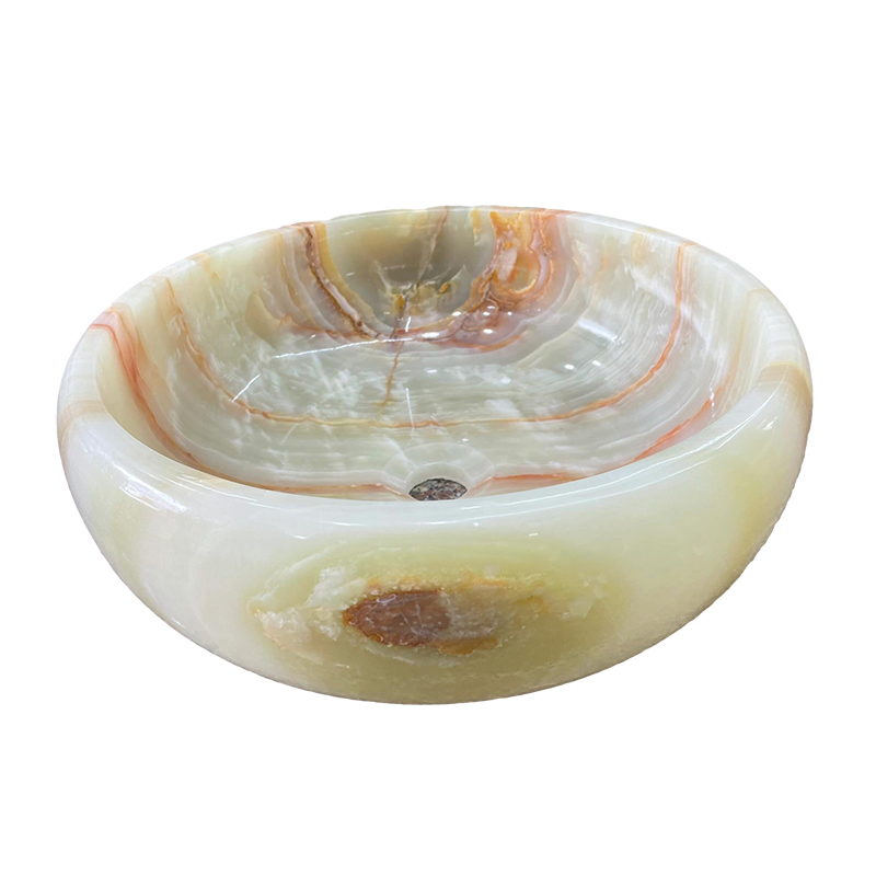 Sino Topstone Natural Stone Marble Round Vessel Sink Light Green Onyx Round Bathroom Sinks