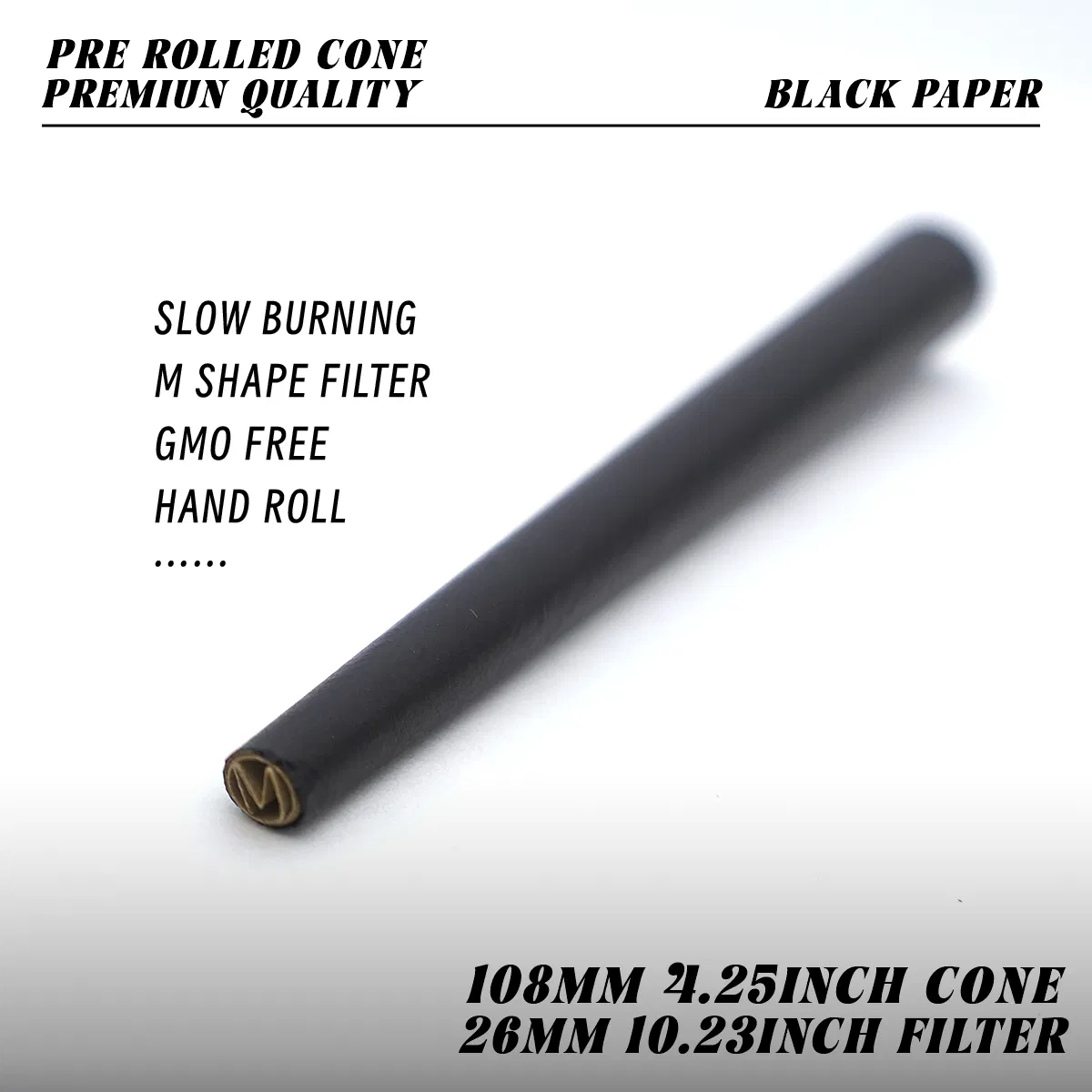 Black Cigarette Rolling Paper Natural Arabic Gum Pre Rolled Cones 109mm for Smoking Accessories