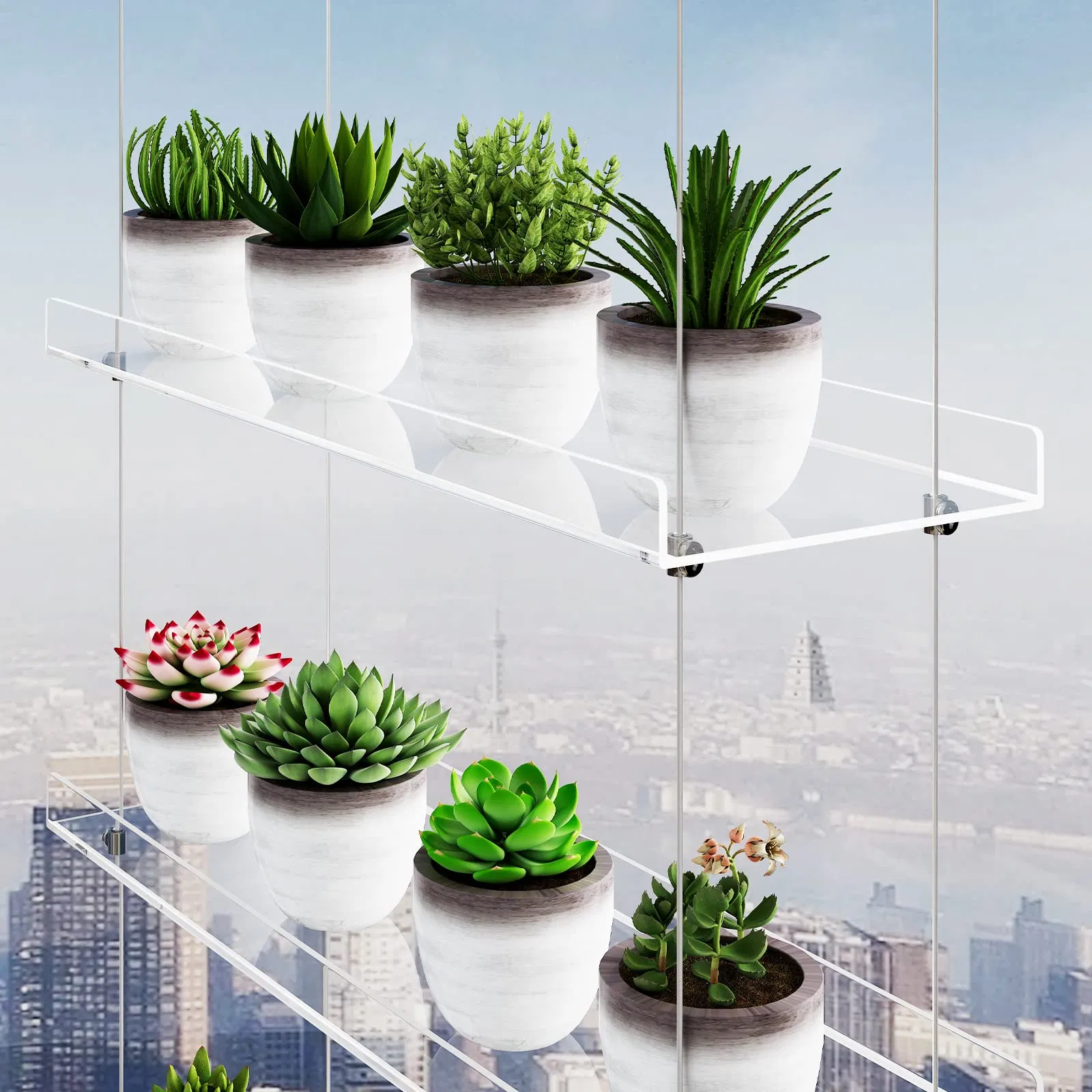 Height Adjustable Indoor Clear Hanging Window Plant Shelves Stand