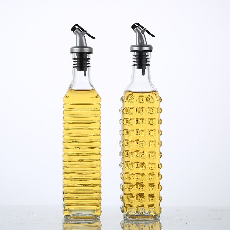 Reusable 500ml 17oz Kitchen Glass Olive Oil Bottle Dispenser with Pourers