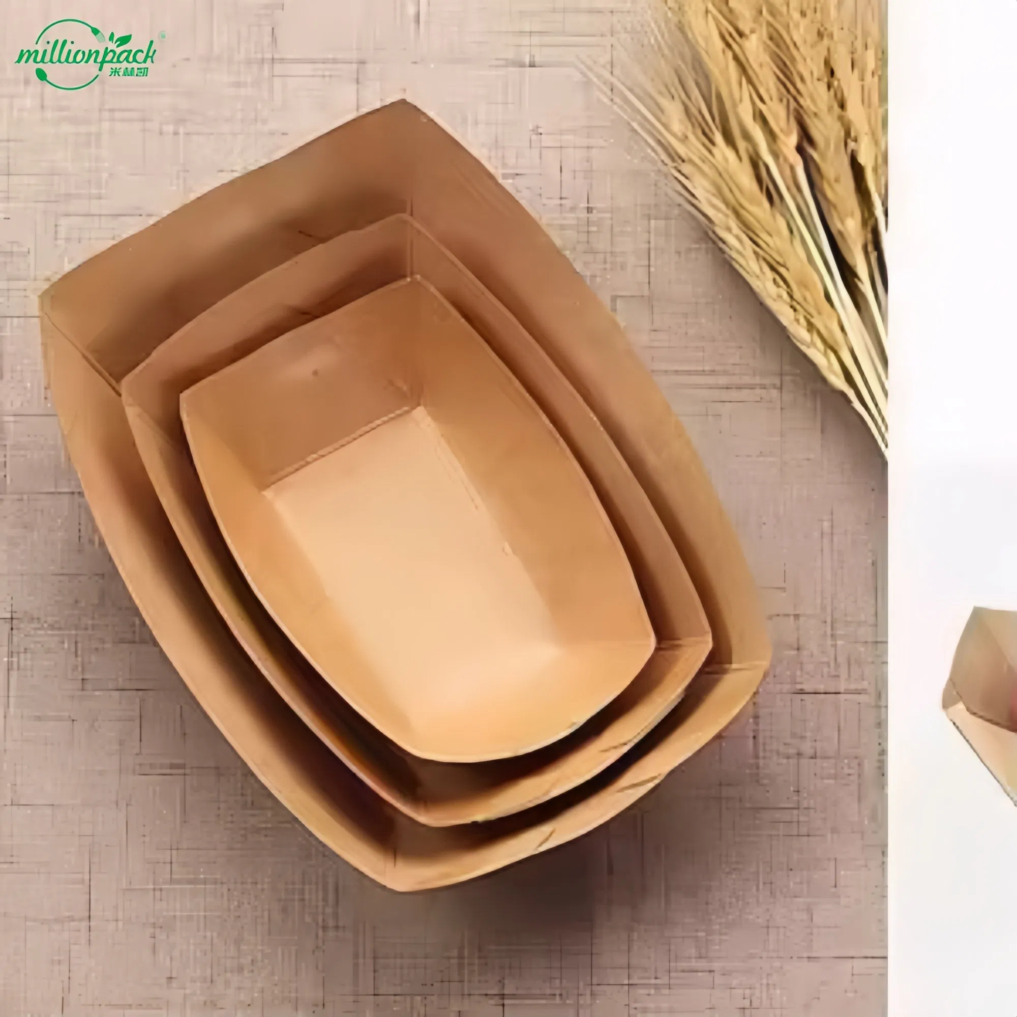 Brown Kraft Sustainable Takeaway Packaging with Boat Design Bowl for Restaurant Use