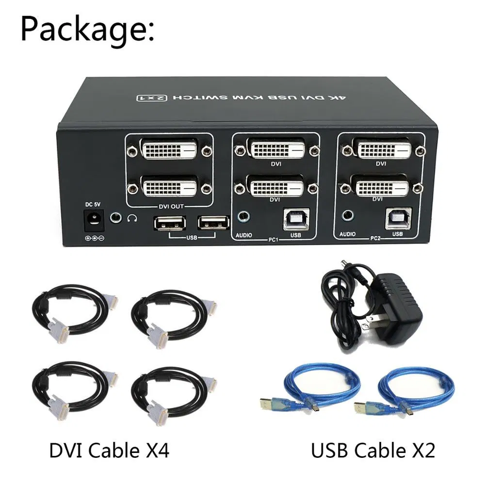 2 in 2 out DVI Matrix Switcher with Optical Coaxial Audio Extractor & IR Remote DVI Kvm Switch
