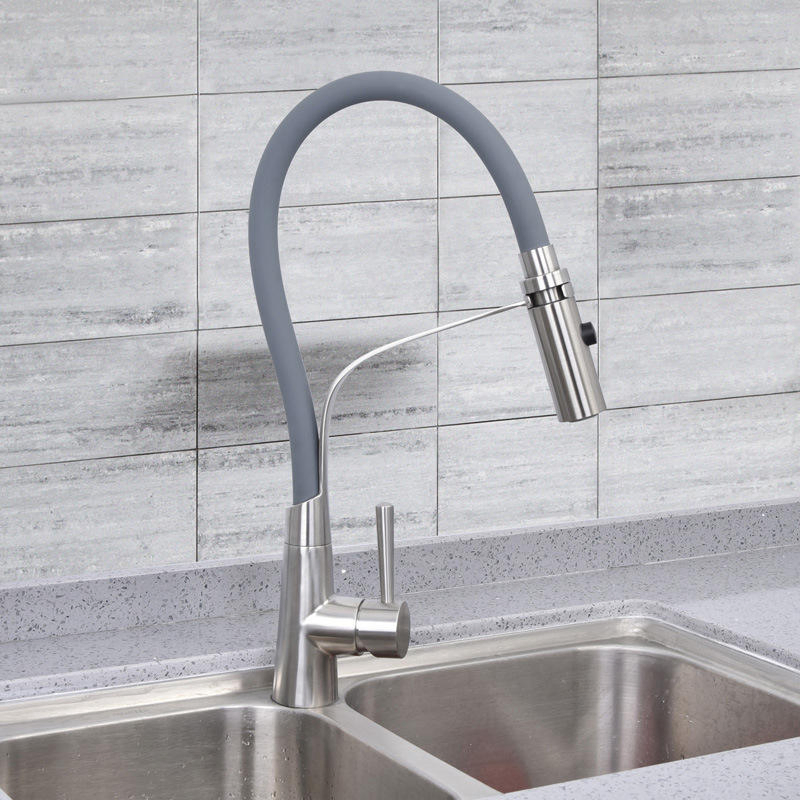 SUS304 Stainless Steel Hot and Cold Kitchen Faucet Lead-Free Wire Drawing Telescopic Silicone Universal Sink Faucet