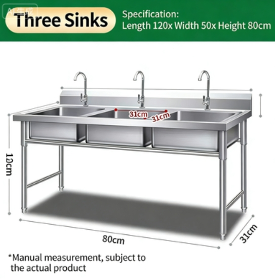 Three Sink 120cm*50cm*80cm Premium Stainless Steel Washbasin for Modern Kitchen Designs