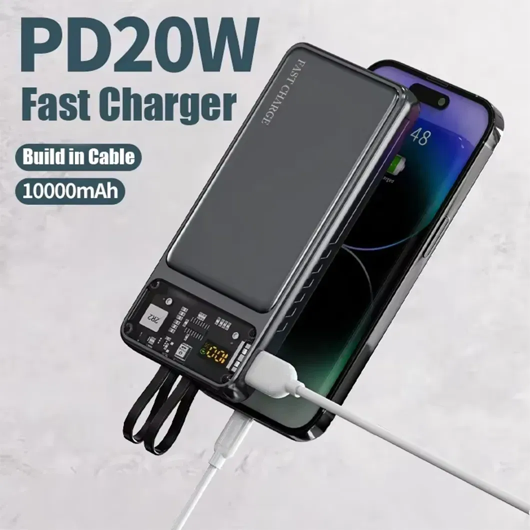 Custom Power Bank 10000mAh 20000mAh Pd22.5W Power Bank Fast Charging Power Bank Internal Cable