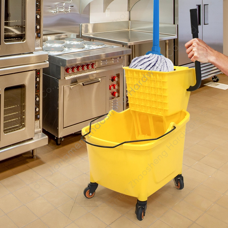 Yellow Commercial Industrial Cleaning Mop Bucket Squeezer with Wringer & Wheels