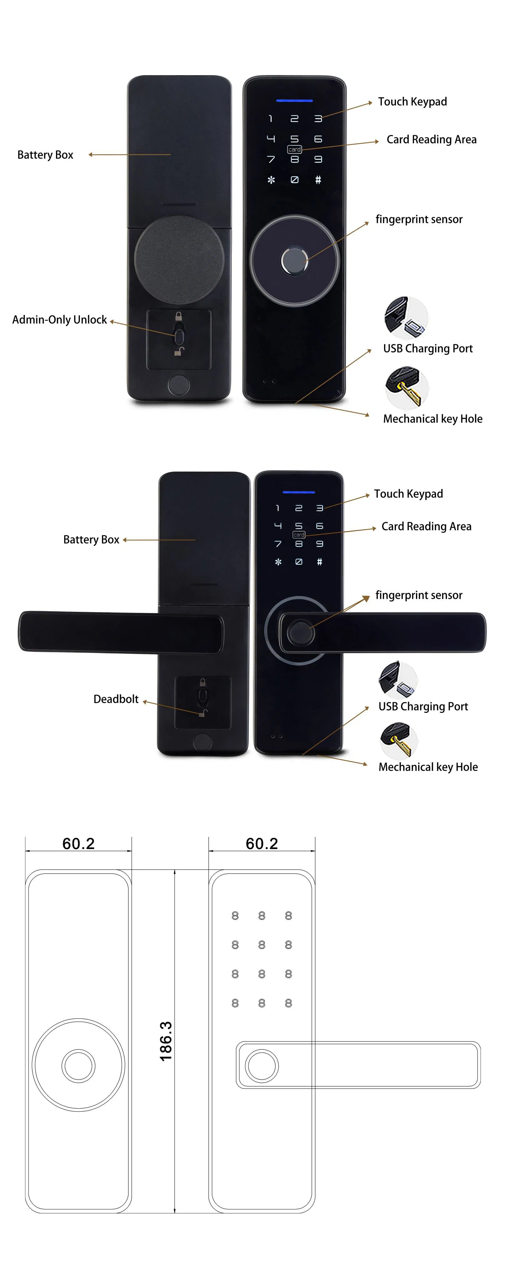 Intelligent Fingerprint IC Card Password Smart Lock with 3years Warranty