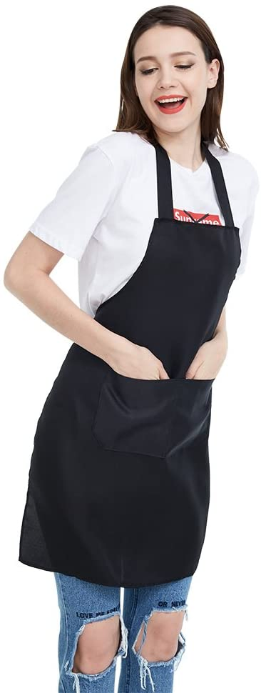 Bib Apron Waterdrop Resistant with 2 Pockets, Unisex Cooking Kitchen Aprons for Chef Couple BBQ Painting
