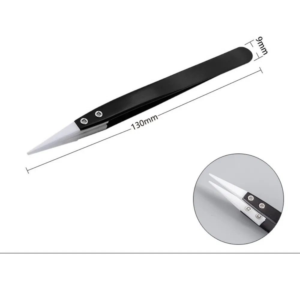 Heat Resistant Stainless Steel ESD Safe Anti-Static Pointed Curved Ceramic Tip Tweezers