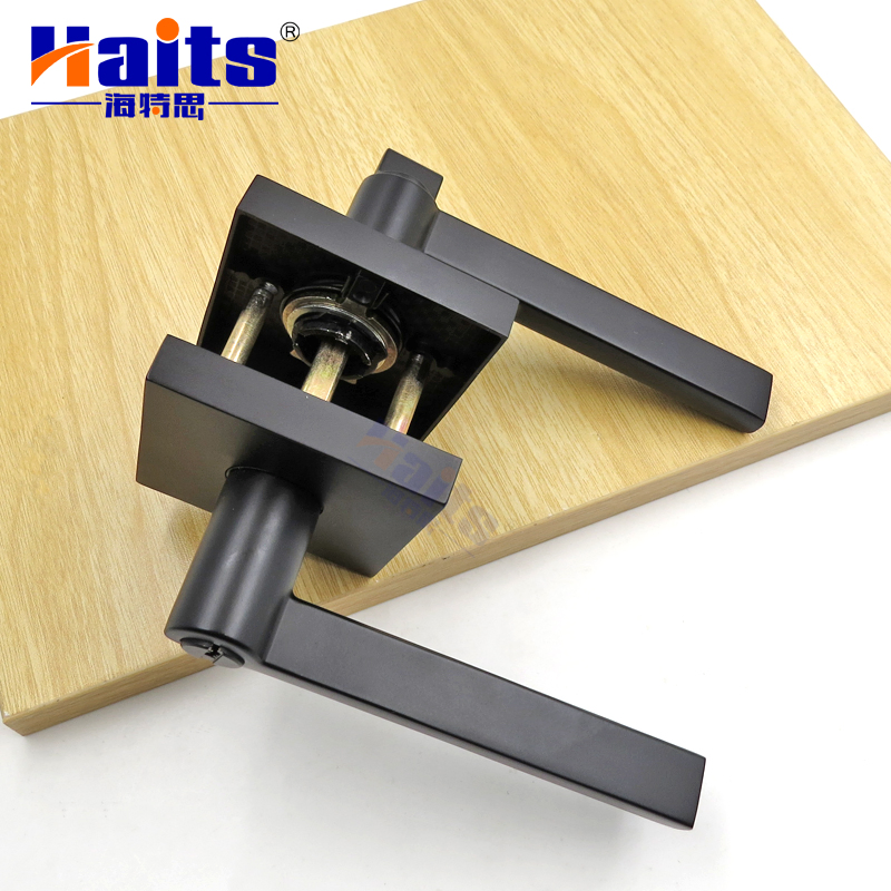 Rectangle Door Handles Privacy Bedroom and Bathroom Door Lock Levers Black