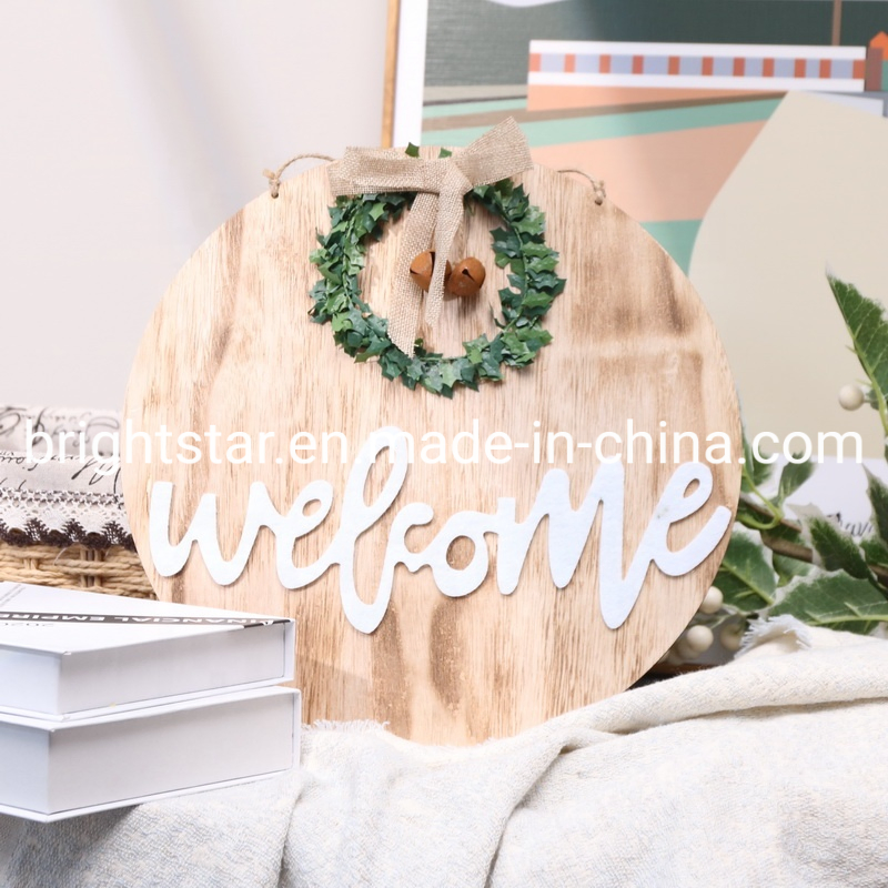 Front Door Welcome Sign with Greenery Wreath