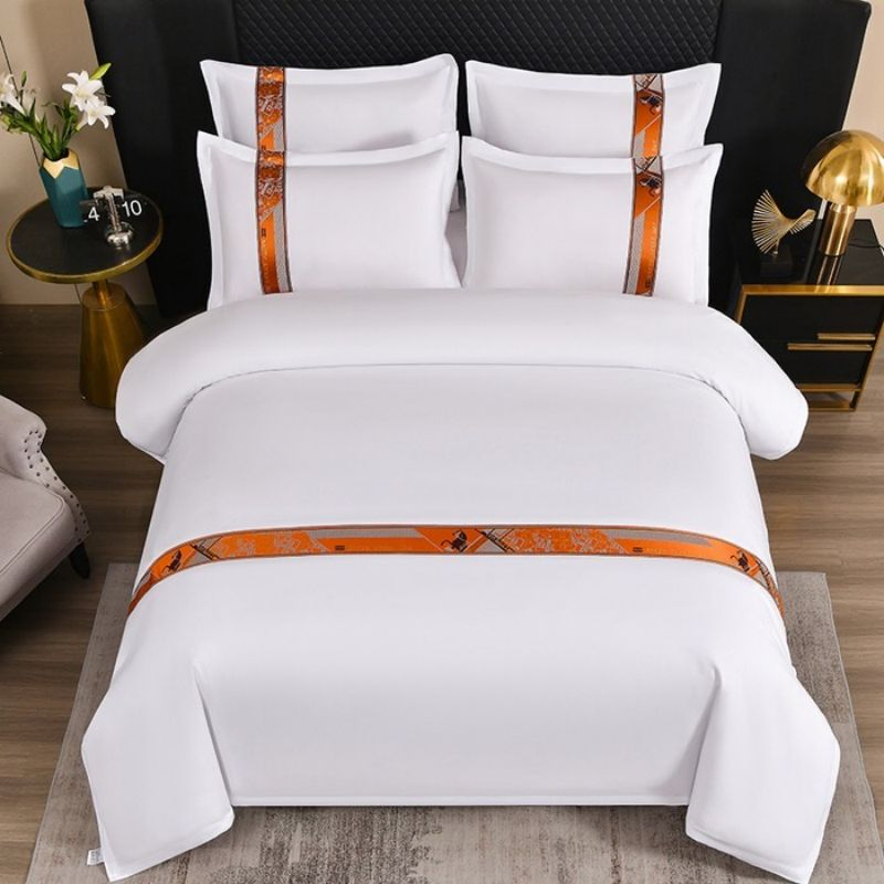 Orange Webbing Bed Quilt Duvet Cover Queen King Hotel Textile Bed Linen Microfiber Bed Set Soft Bed Sheets Custom Size Bedding Set in Stock Wholesale