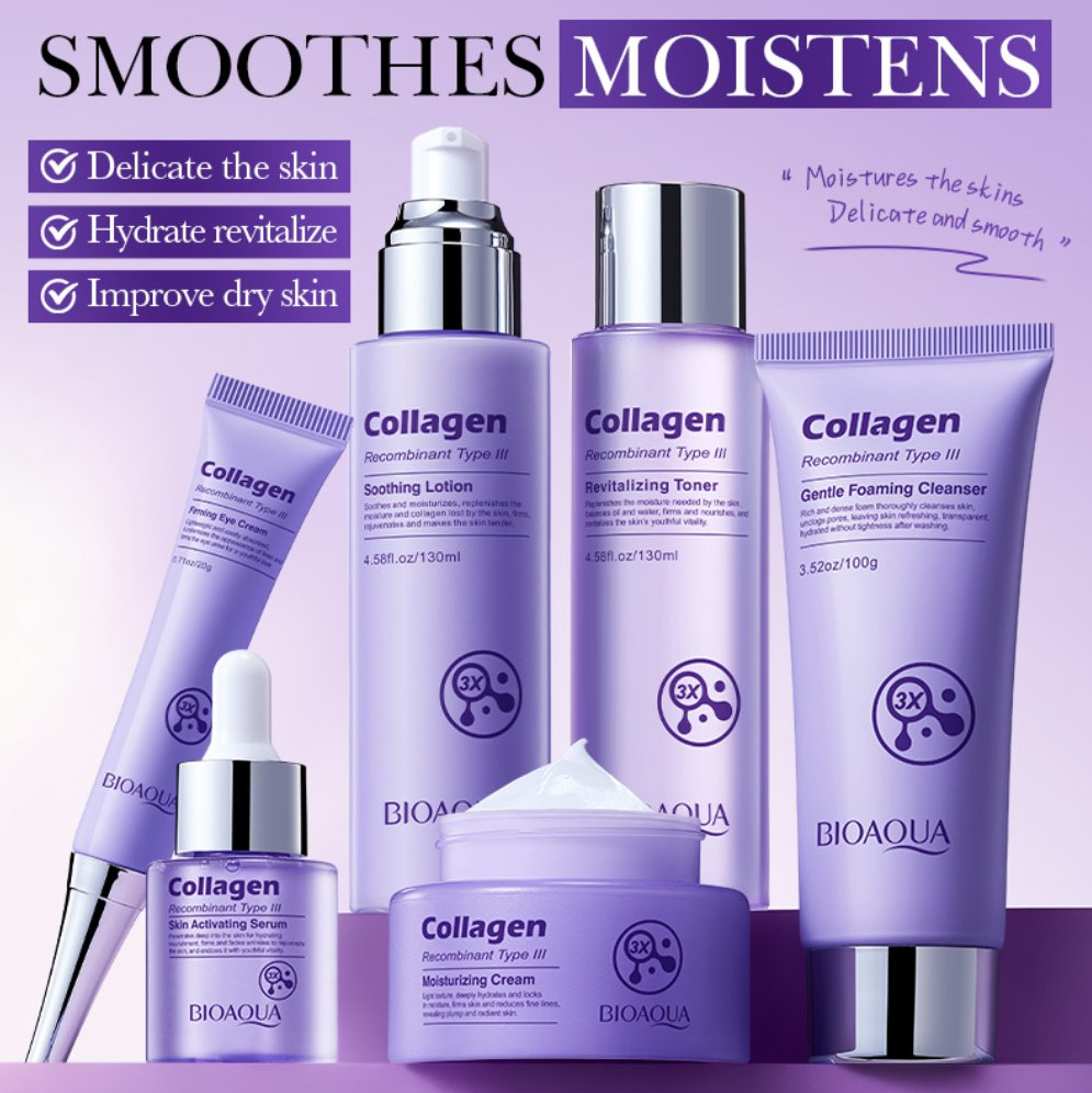 Natural Vitamin C/E Skin Care Product Six-Piece Set for Face Cleansing Collagen Series Cleaning Moisturizing Firming Type III Collagen Skin Care Set