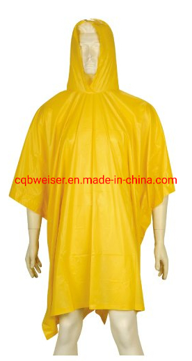 PVC/Polyester 0.35mm Heavy Duty Long Mens Yellow PVC Raincoat 20%off