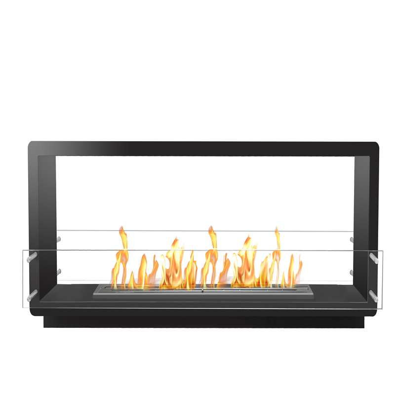 60 Inch C Shape Intelligent Ethanol Fire Indoor Outdoor Double Glass Smart Frame Firebox Bio Ethanol Electric Fireplace