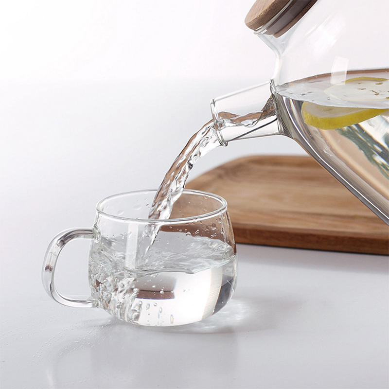 Durable Water Pot with Bamboo Lid Heat-Resistant Glass for Home