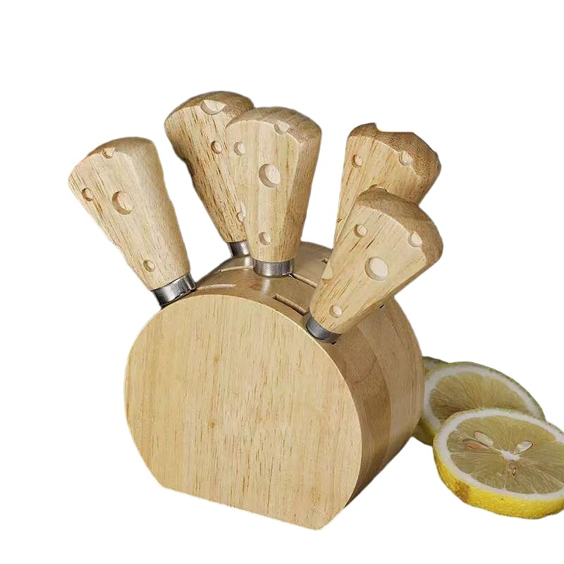 Rubber Wood Handle Cheese Knife Set for Stainless Steel Cheese Serving