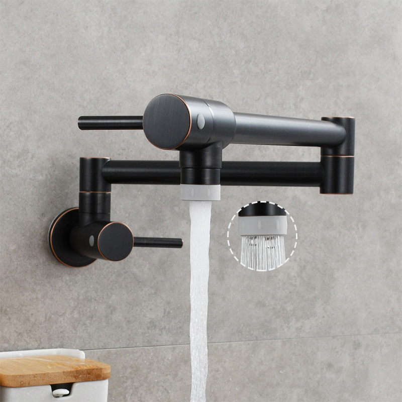 Matte Black Color Wall Mounted Cold Water Foldable Rotate Kitchen Sink Faucet Tap