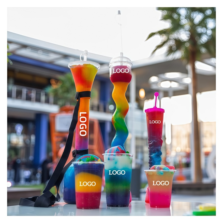 Многоразовые пластиковые стаканы 32 oz с крышкой и трубочкой