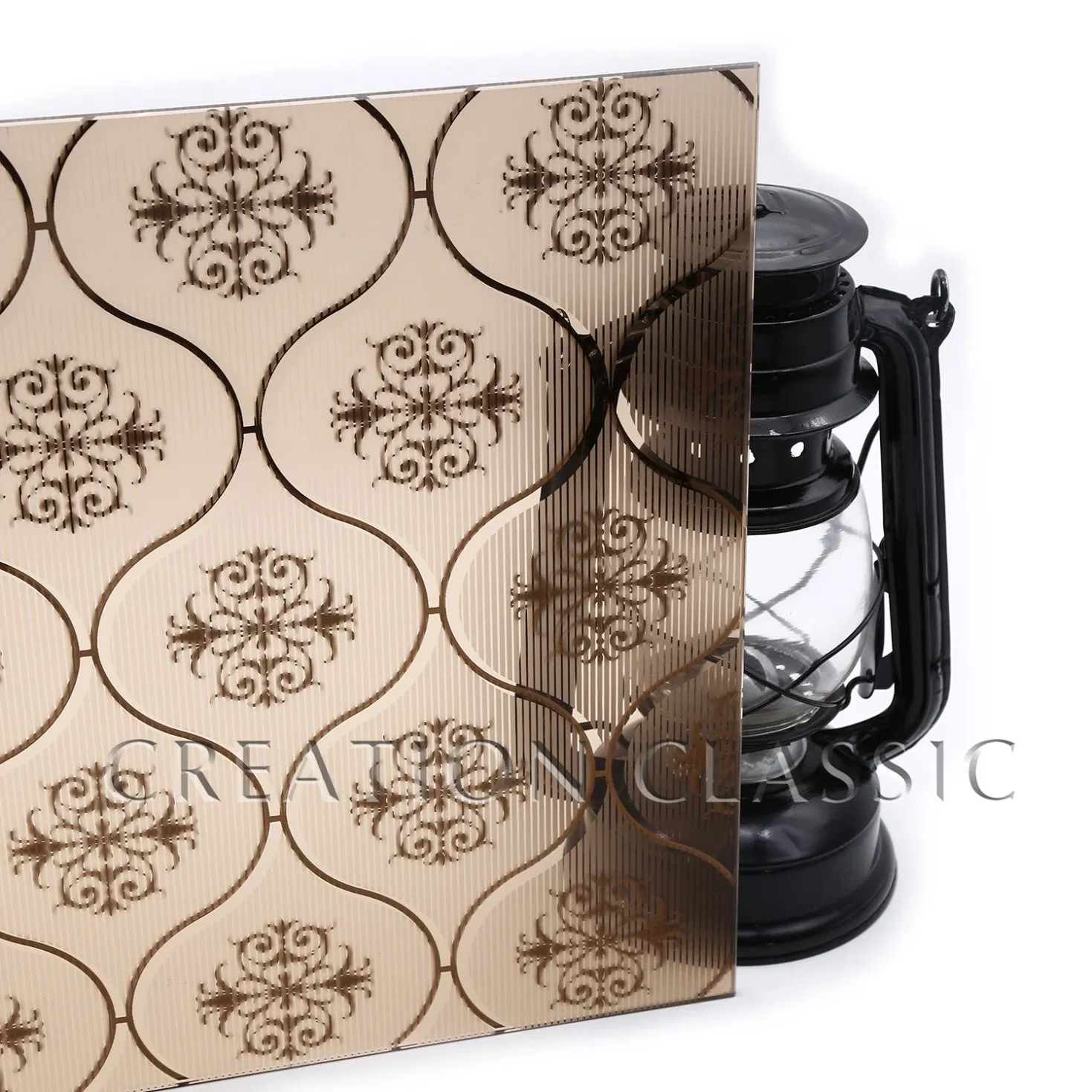 8mm Colored Acid Etched Flower Patterned Glass for Decoration