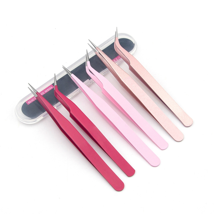 High Quality Pink Custom Girl Lashes Eyebrow Tweezers Eyelash Extension Candy-Colored Eyelash Diamond Tweezers for Lashes