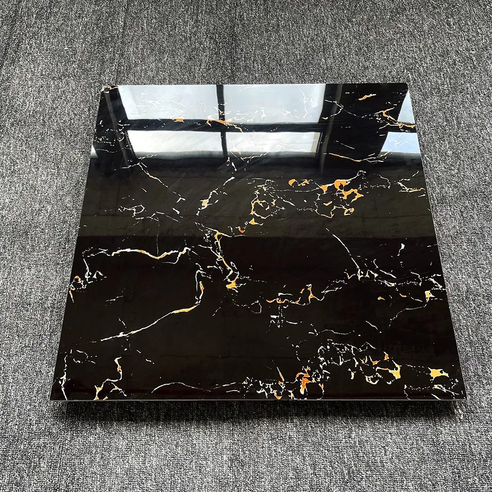 Latest Design Ceramic 60X60 Glossy Black Marble Floor Teil Black and Gold Tiles