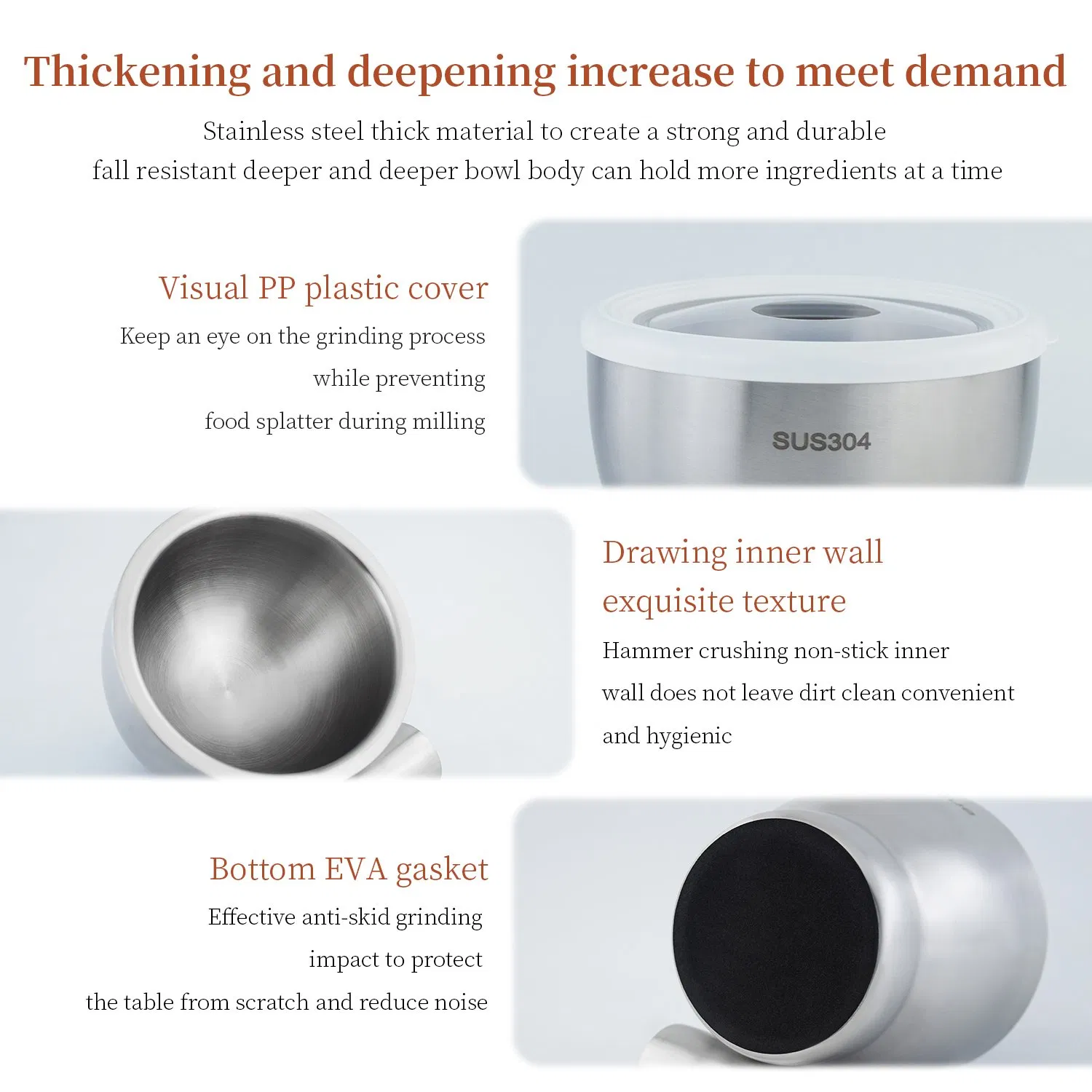 15cm 304 Stainless Steel Drum Garlic Crusher Hand Grind