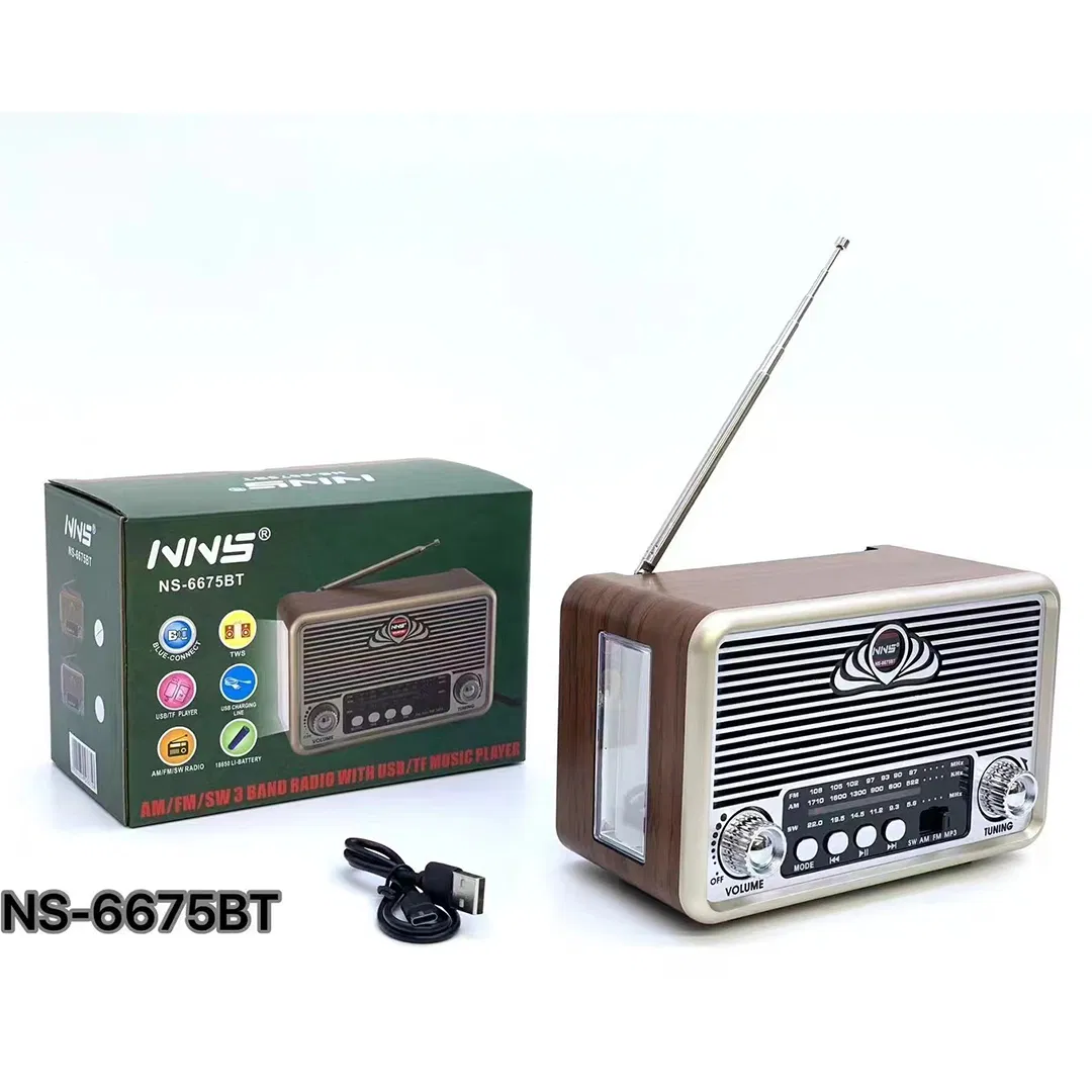 Радио-колонка NS-6675BT Vintage Wooden с Bluetooth и подсветкой
