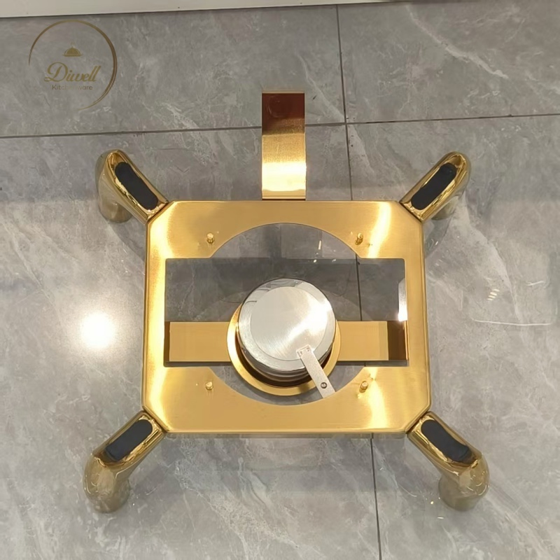 Luxury 6 Liter Square Hotel Buffet Food Warmer Gold Chafing Dishes