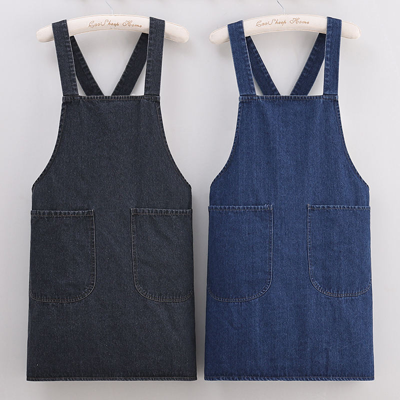 Denim Fabric Double Pockets Customize Embroidery Logo Painting Custom Multiple Colors Apron