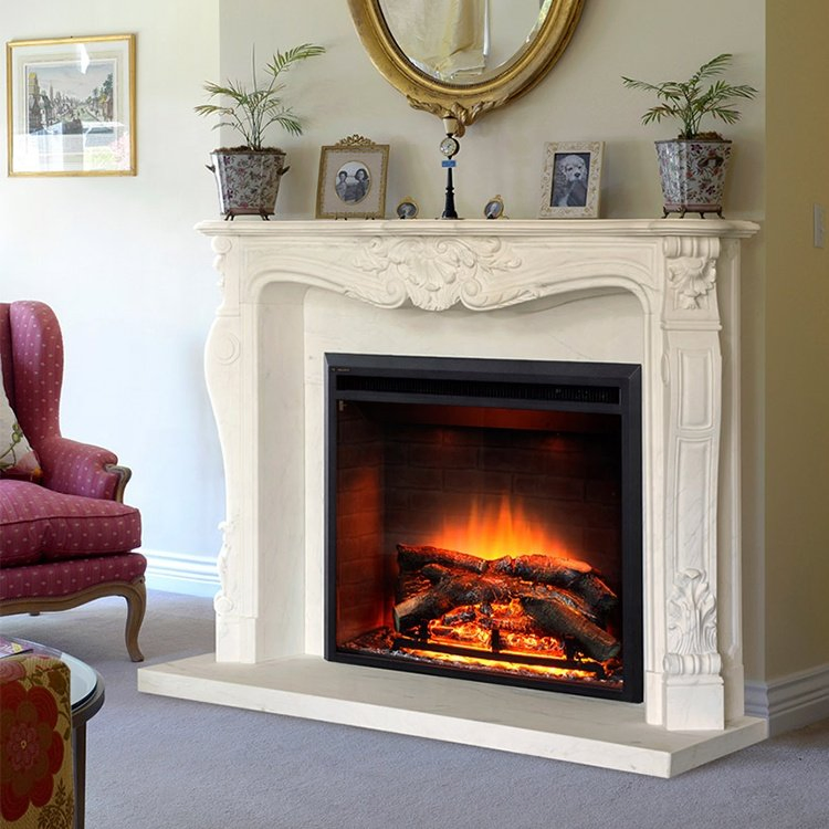 Modern Simple European Style White Marble Fireplace Mantel