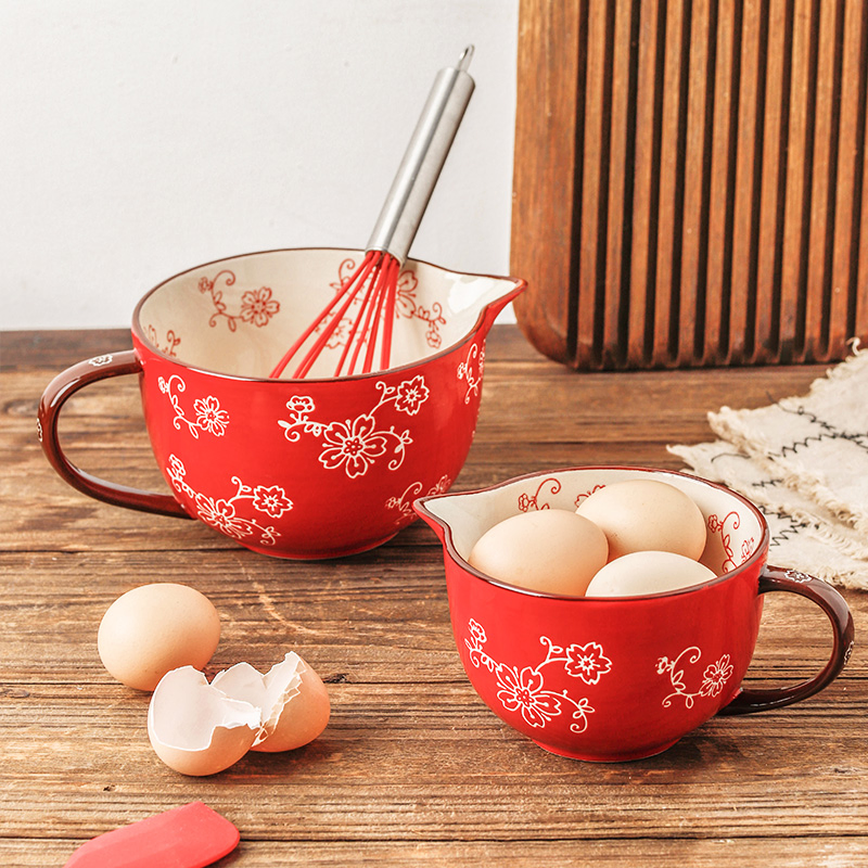 Household Kitchen Egg Beater Cup Printing Sakura Mixing Bowl Salad Bowl