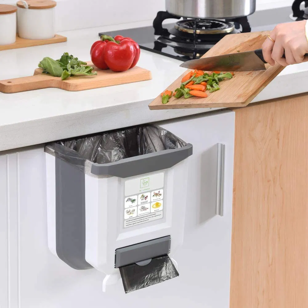Home Use Hanging Collapsible Trash Can 9L Wall Mounted Foldable Waste Bin for Kitchen