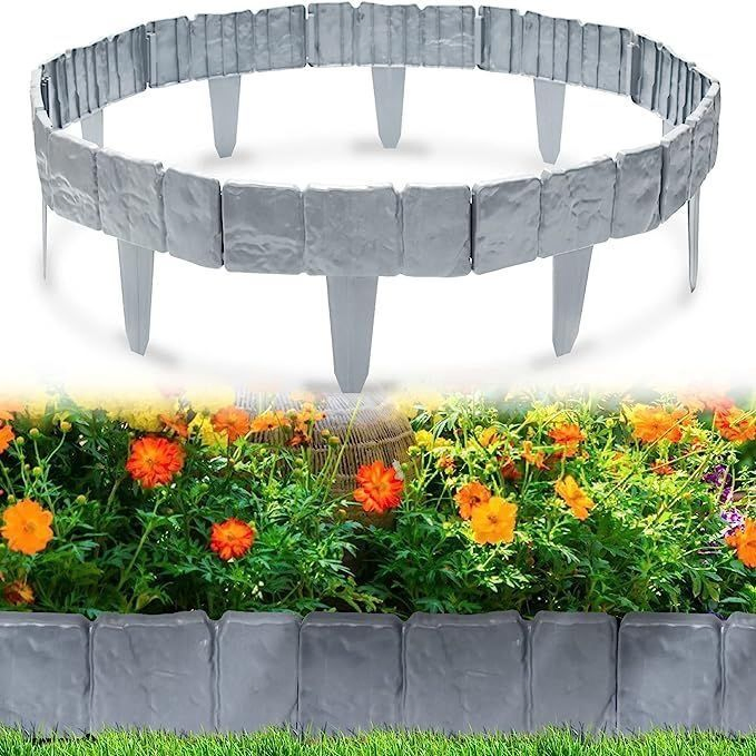 Garden Edging Border Faux Stone Form Design Deform Garden Plastic Fence Garden Landscape Edging Border Yard Supply, Brown