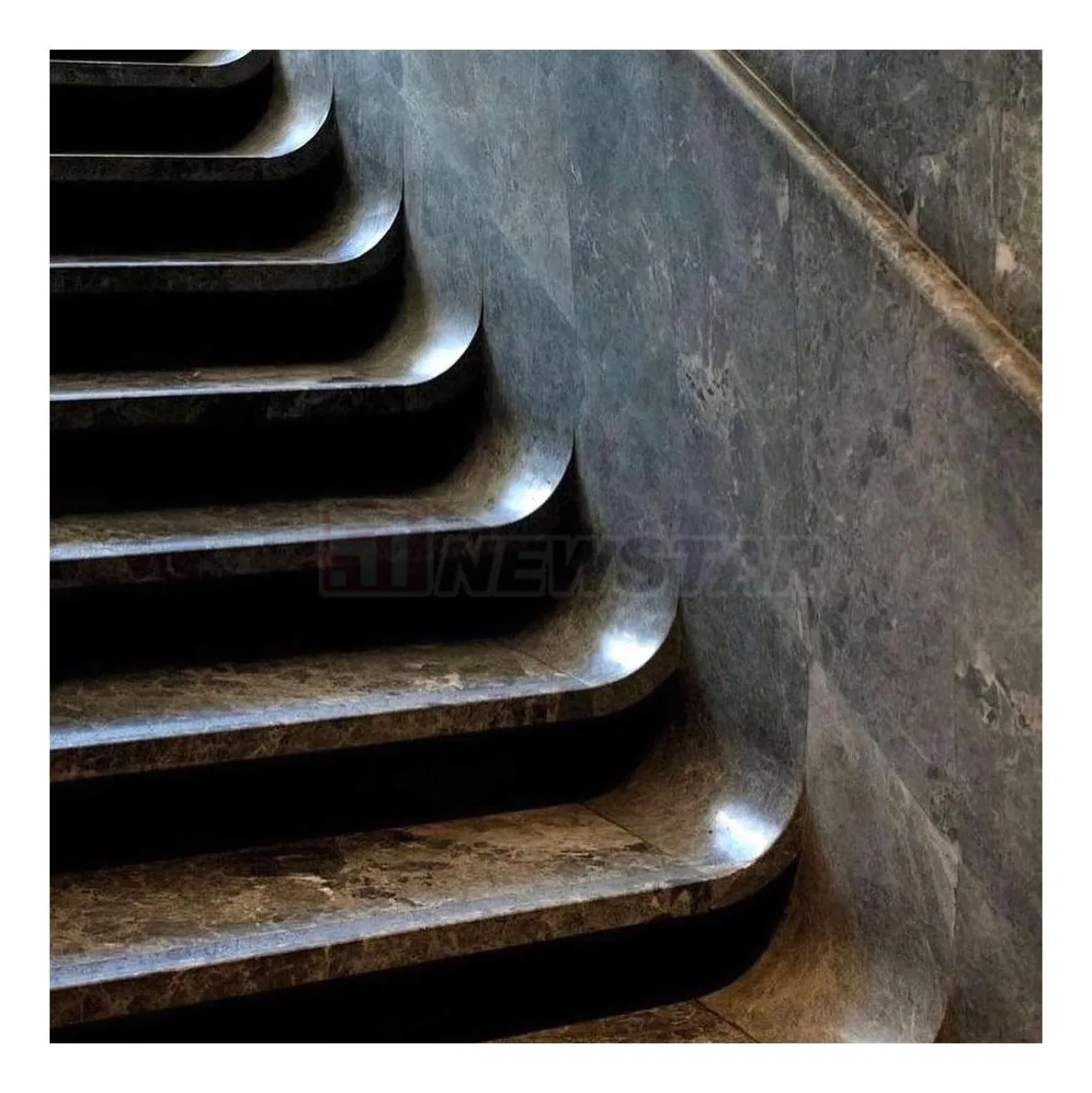 Newstar Natural Design Modern Arc Grey Marble Stone Spiral Steps Luxury Villa Staircase Marble Straight Stairs