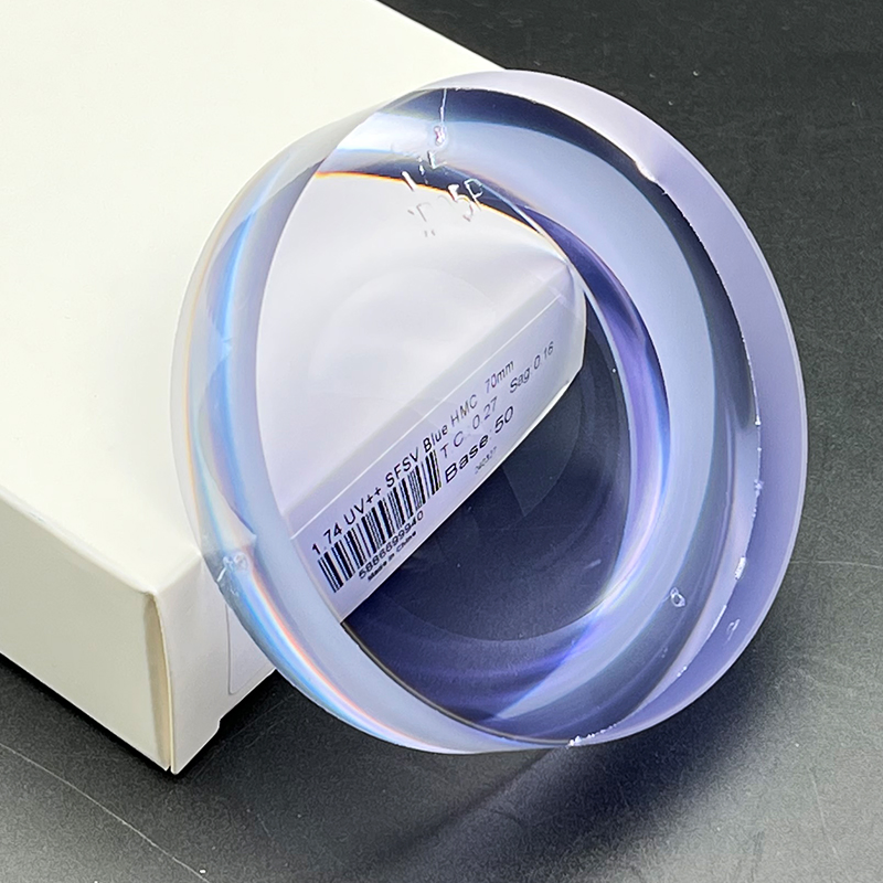 High Index 1.74 Semi-Finished Single Vision UV++ Blue Hmc Optical Eyeglasses Lens