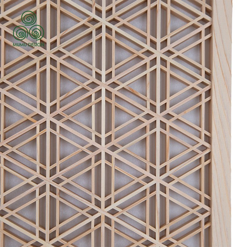 Handmade Japanese Wood Craft with Soft Light Transmission Kumiko Feature Wall
