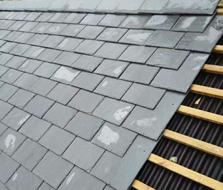 Natural Black Roof Slate Tiles, Circular Slate Roof and Split Edges