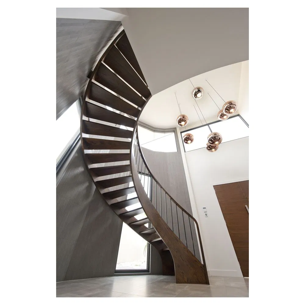Prima Architectural Double Curved Staircase Australia Style with Hardwood Steps Steel Railings