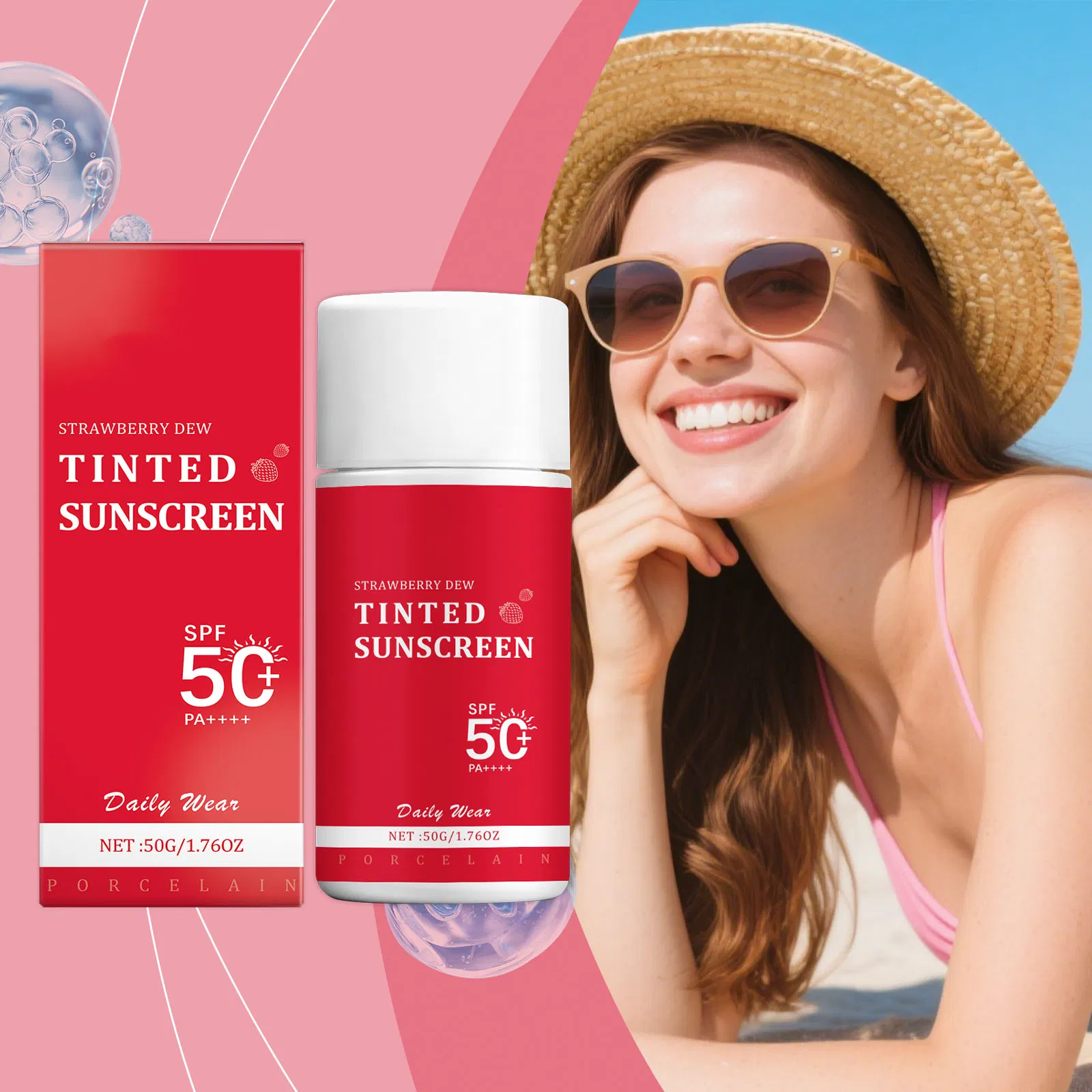 Private Label Tinted Sunscreen Facial Body Sunscreen for Sensitive Skin Suncream SPF50 with Ultra Spectrum Protection