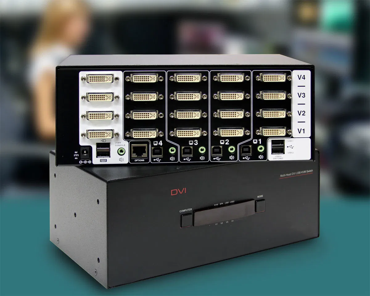 Коммутатор KVM DVI 1x2/1x4 с USB и аудио